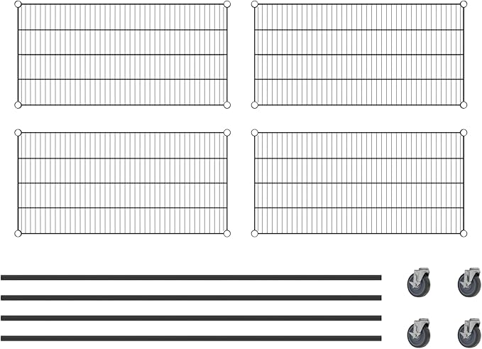 Commercial NSF Listed Black Epoxy Mobile Wire Shelving Kit 21" x 42" x 80", with 4 Shelves Perfect for Warehouse, Walk-in Refrigerator, Freezer, Grocery Store, Restaurant, Dishroom