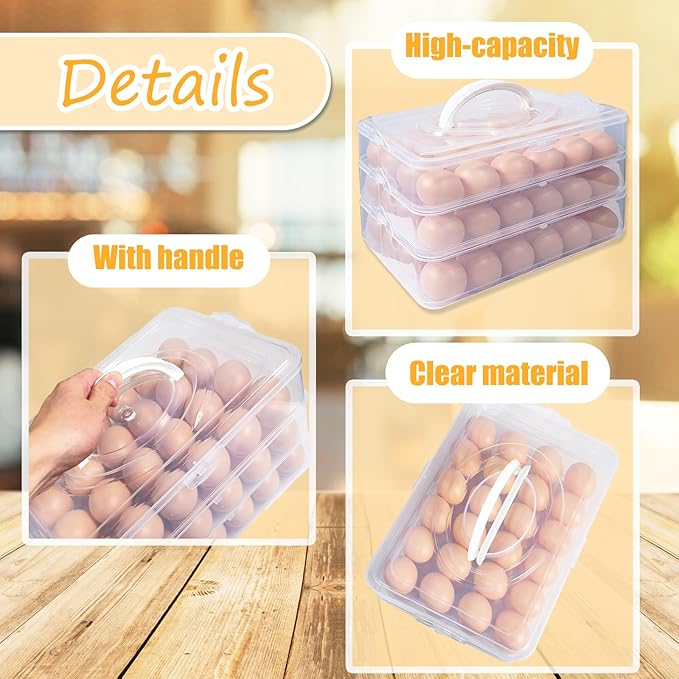 3 Layer Deviled Egg Trays Containers with Lid,Plastic Refrigerator Egg Carrier with Handle for 72 holes,Clear Storage Platter for Portable Devil Egg,Easter Thanksgiving