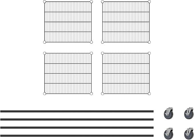 Commercial NSF Listed Black Epoxy Mobile Wire Shelving Kit 21" x 24" x 80", with 4 Shelves Perfect for Warehouse, Walk-in Refrigerator, Freezer, Grocery Store, Restaurant, Dishroom