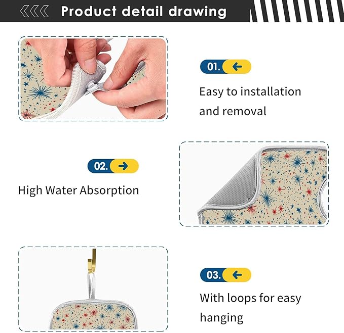 2 PCS Kitchen Sink Splash Guard 30 Inch Faucet Mat for Kitchen Sink Bathroom Sink Faucet Absorbing Drip Drain Mat Pad Microfiber Soft Washable Beige Patriotic Flags Fireworks