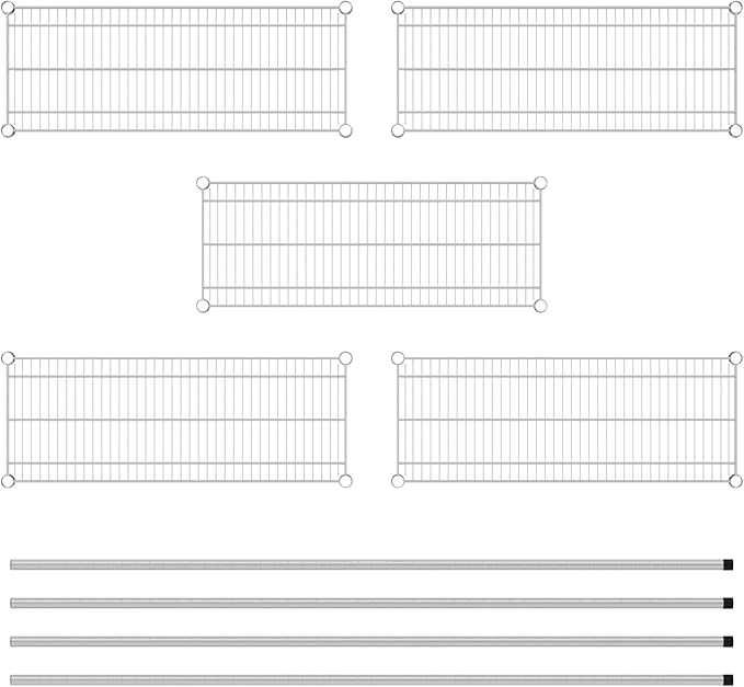 Commercial NSF Listed Chrome Stationary Wire Shelving Kit 14" x 36" x 74", with 5 Shelves Perfect for Warehouse, Walk-in Refrigerator, Freezer, Grocery Store, Restaurant, Dishroom