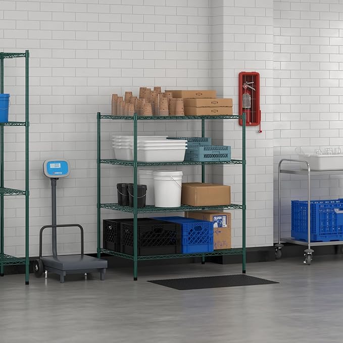 Commercial NSF Listed Green Epoxy Stationary Wire Shelving Kit 30" x 42" x 54", with 4 Shelves Perfect for Warehouse, Walk-in Refrigerator, Freezer, Grocery Store, Restaurant, Dishroom