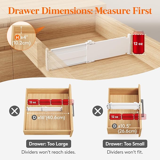 Lifewit 4" High 16 Pack Drawer Dividers, 10.5-16.5" Drawer Divider for Clothes, Adjustable Dresser Drawer Organizers, Plastic Drawers Separators for Clothes, Bedroom, Bathroom, Kitchen, Closet