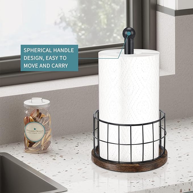 YINMIT Wood Paper Towel Holder Countertop, Farmhouse Paper Towel Holder with Heavy Duty Base, Wooden Paper Towel Holders, Paper Towel Holders for Kitchen, Fits Standard and Large Size Rolls