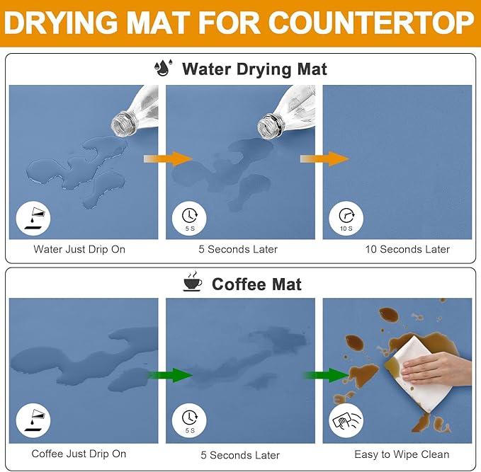 Dish Drying Mat & Coffee Mat for Kitchen Counter, Absorbent Microfiber Waterproof Mat with Non-Slip Backing, Multi-Size Multi-Color Options, Sink and Coffee Bar Accessories