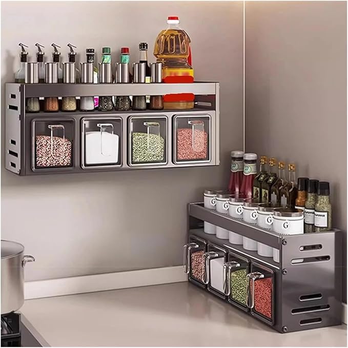 Spice shelf, 1 Equipped Kitchen Seasoning Shelf, No Drilling, Wall Hanging, Countertops, Cabinets, Multi-Functional Storage,kitchen
