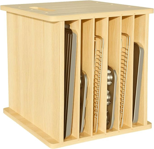 7 Tier Wooden Tray Dividers for Cabinets Cookie Sheet Organizer for Pot, Pans, Baking Tray Organizer for Kitchen Documents Storage(20" W x 16.5" H x 15.2" D)