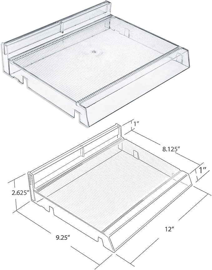 Azar Displays 225830-SHORT-CLR Adjustable Short Divider Bin Cosmetic Tray with Pushers - Customize Slot Size to Product, Clear 2-Pack