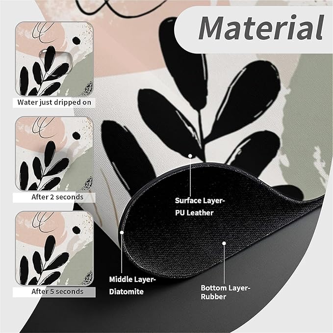 Kitchen Sink Splash Guard，Abstract shapes leaves Faucet Mat Sink Gadgets-Super Absorbent Fast Drying Mat Drip Catcher for Kitchen, Bathroom,Sink Mat, Dish Drying Mat, Bathroom(15" X 5.5" )