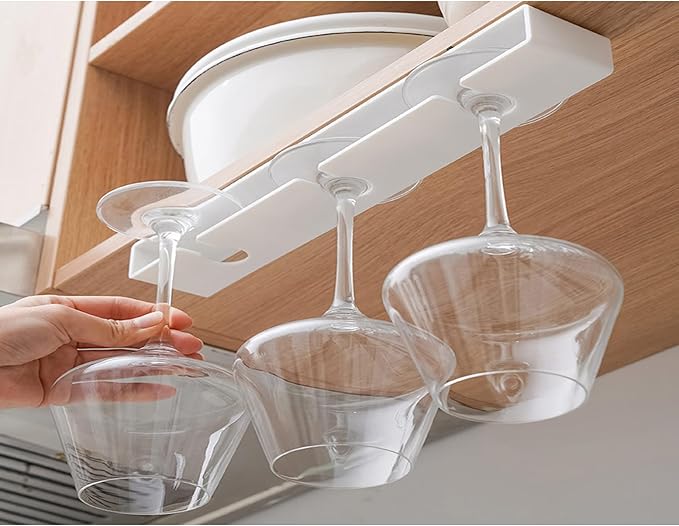 2 piece Wine Glass Holder,Under Shelf Cabinet Wine Glass Rack, Plastic Stemware Rack,Glassware Drying Storage Hanger for Kitchen,Bar and Restaurant (Black Style A)
