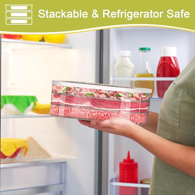 Cecnamt Stackable Deli Meat Container with Drainage Groove and Silicone Lid, Clear Refrigerator Storage Containers for Lunch Meats, Cold Cuts, Bacon, Cheese, BPA Free - 1 Layer
