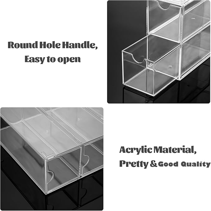 Hipiwe Acrylic Drawer Organizer Glasses Case Multiple Pairs Clear Desktop Drawers Box with 4 Pull Out Drawers Sunglasses Display Case Eyeglass Storage Organizer for Glasses Jewelry