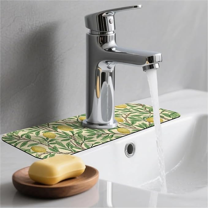 Kitchen Sink Splash Guard，Lemon tree Faucet Mat Sink Gadgets-Super Absorbent Fast Drying Mat Drip Catcher for Kitchen, Bathroom,Sink Mat, Dish Drying Mat, Bathroom(15" X 5.5" )