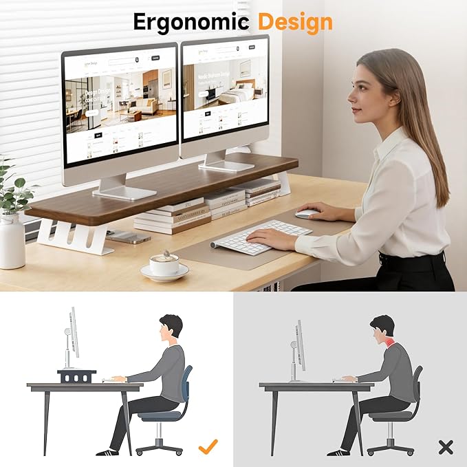 Dual Monitor Stand Riser, 39 Inch Large Wood Monitor Stands for 2 Monitors, Desk Monitor Riser for Computer/Laptop/Printer/TV, Stand Riser up to 220 lbs