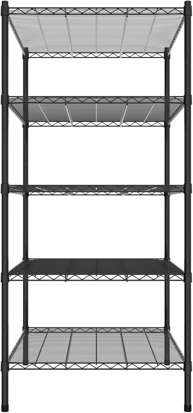 Commercial NSF Listed Black Epoxy Stationary Wire Shelving Kit 30" x 36" x 64", with 5 Shelves Perfect for Warehouse, Walk-in Refrigerator, Freezer, Grocery Store, Restaurant, Dishroom