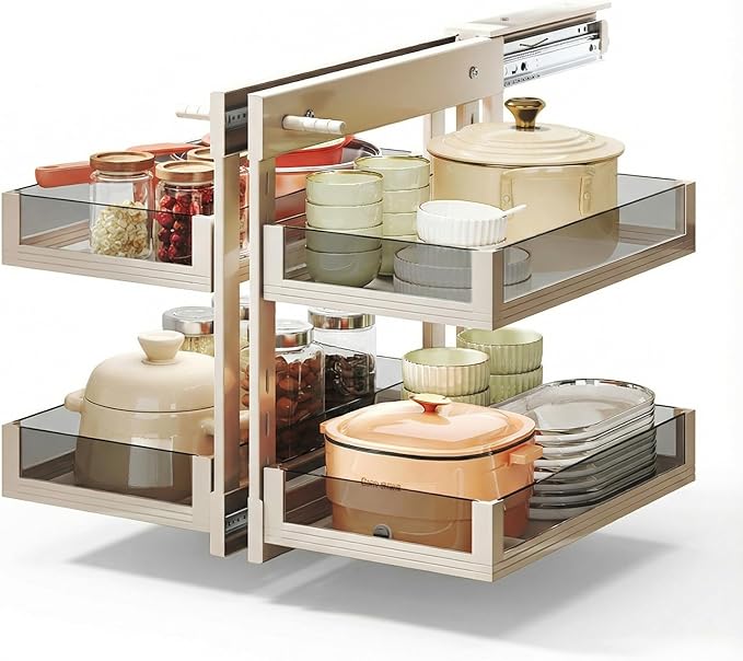 Blind Corner Cabinet Pull Out 13", 14.1", 15.3", 16.9", 2 Tier Kitchen Cabinet Organizer, Left & Right Open Compatible, Blind Corner Kitchen Cabinets