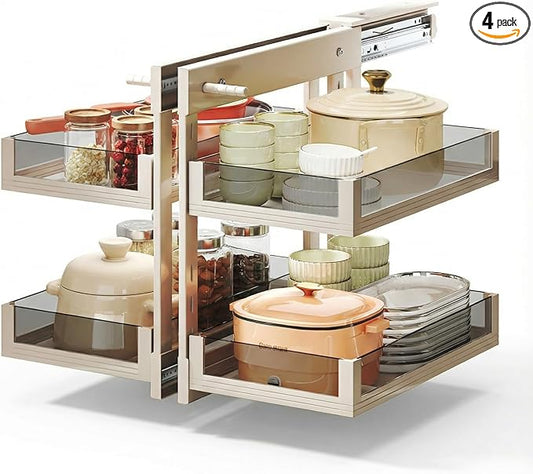 Blind Corner Cabinet Pull Out 13", 14.1", 15.3", 16.9", 2 Tier Kitchen Cabinet Organizer, Left & Right Open Compatible, Blind Corner Kitchen Cabinets