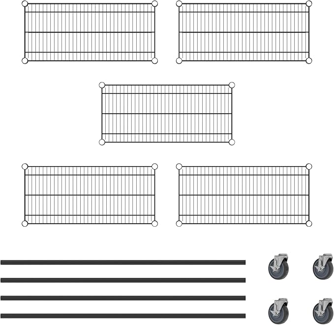 Commercial NSF Listed Black Epoxy Mobile Wire Shelving Kit 14" x 30" x 60", with 5 Shelves Perfect for Warehouse, Walk-in Refrigerator, Freezer, Grocery Store, Restaurant, Dishroom