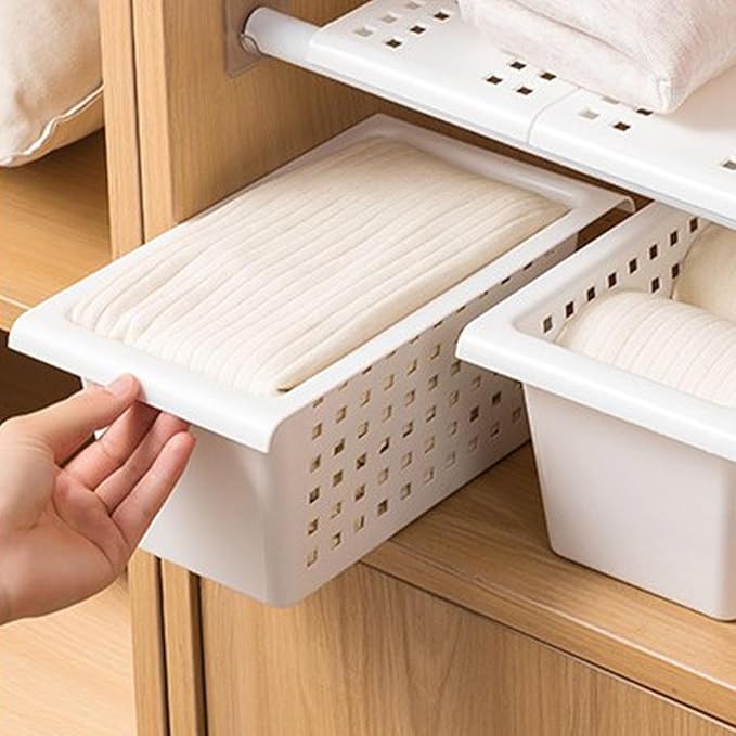JTLB Storage Basket for Expandable Rod Under Sink Organizer PP Plastic Hanging Basket for Closet Wardrobe Kitchen