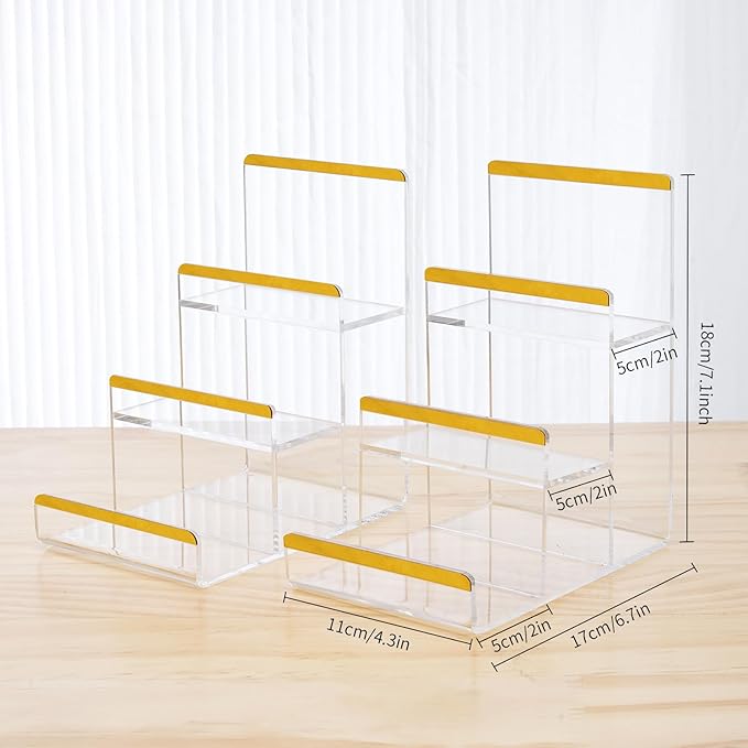 2 Pack 3-Tier Purse Display Stands, Acrylic Wallet Holder Risers Stand, 2-Inch Spacing Clear Clutch Rack Handbag Display Shelf, 4MM Thick Counter Wallet Organizer for Figure Sunglasses Retail Vendor