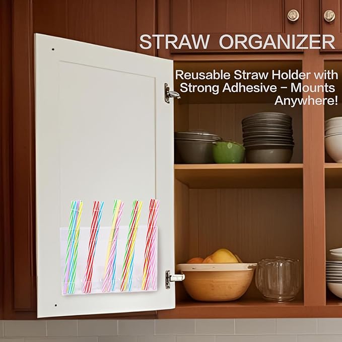White Acrylic Straw Holder & Tumbler Organizer for Cabinet Door, Countertop – Reusable Straw Storage Dispenser, Kitchen Cabinet Organizer for Straws, Accessories (transparent)