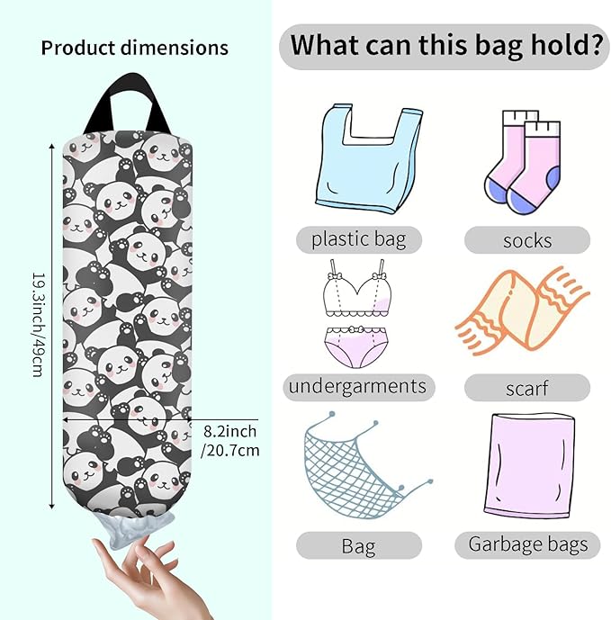 Plastic Bag Holder, Wall Mount Grocery Bag Organizer, Funny Hanging Trash Bag Storage Dispenser for Home Kitchen Cute Panda
