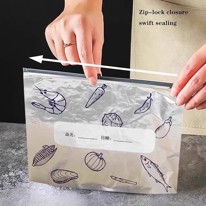 Reusable Aluminum Foil Sealable Storage Bags - 30PCS Reusable Aluminum Foil Freezer Bags - Stand Up Foil Sealable Bags with Zip Lock for Vegetable Fruit Meat