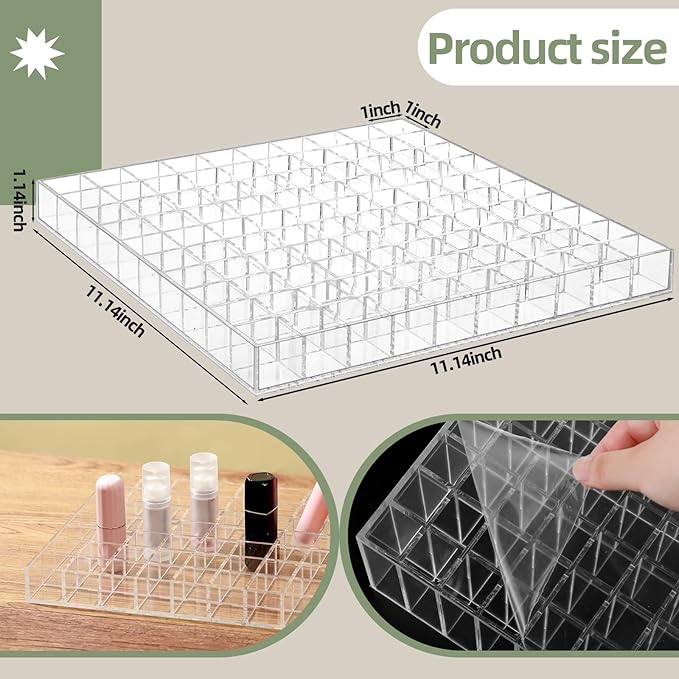 Mumufy Lipstick Holder Clear Acrylic Organizer Makeup Lip Gloss Organizer Plastic Cosmetic Display Case for Lipstick Brushes Bottles Perfume Essential Drawer Vanity Bathroom (100 Slot)