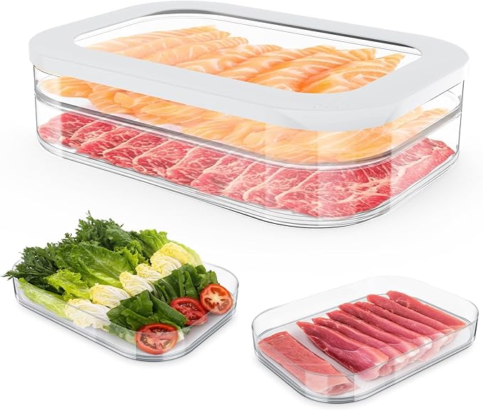 Cecnamt Stackable Deli Meat Container with Drainage Groove and Silicone Lid, Clear Refrigerator Storage Containers for Lunch Meats, Cold Cuts, Bacon, Cheese, BPA Free - 2 Layer
