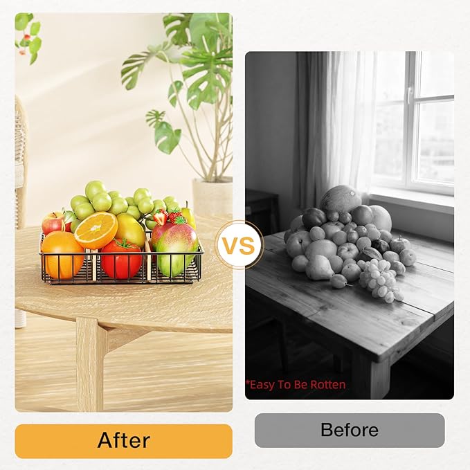 Fruit Basket for Kitchen Countertop, Fruit Bowl with 3 Compartments, Kitchen Organizer for Fruits, Vegetable, and Snack Storage