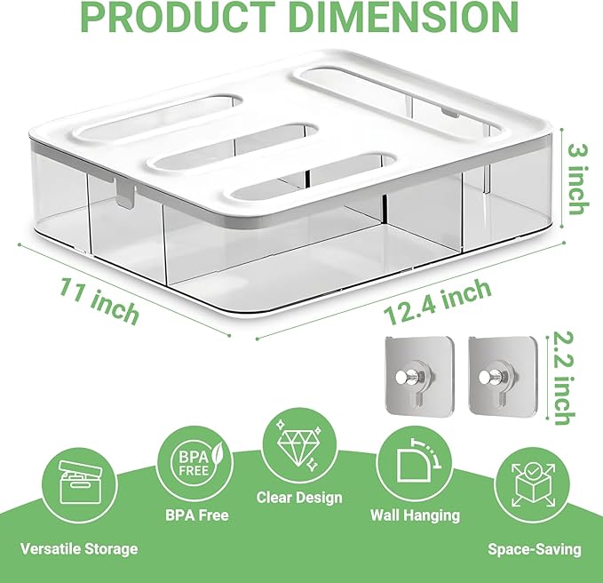 Food Storage Bag Organizer, 4 in 1 Plastic Sandwich Bag for Kitchen Storage, Holds Gallon, Quart, Sandwich, Snack & Slider Bags, Wall Mount & Drawer Baggie Organizer, BPA Free, White, Local Stock