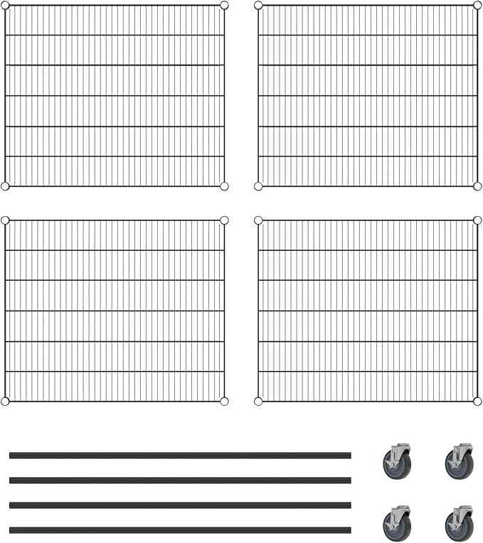 Commercial NSF Listed Black Epoxy Mobile Wire Shelving Kit 30" x 36" x 60", with 4 Shelves Perfect for Warehouse, Walk-in Refrigerator, Freezer, Grocery Store, Restaurant, Dishroom