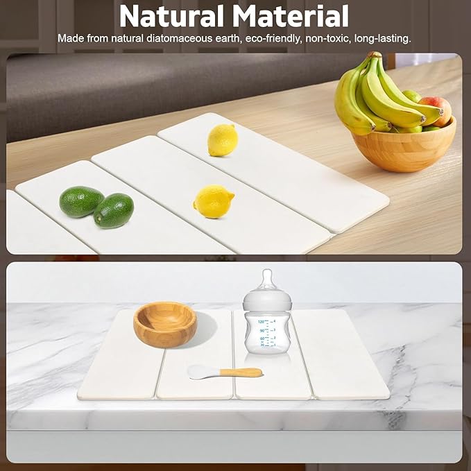 Large Stone Dish Drying Mat for Kitchen Counter, 24"×16" Dish Drying Mat, Fast Water-Absorbing, Diatomaceous Earth Non-Slip Stone Mat, Multi-Purpose Foldable for Match Any Countertop