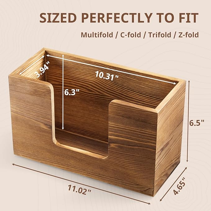 Paper Towel Dispenser Countertop, Burnt Wood Folded Paper Hand Towel Holder for Guest Bathroom, Commercial Tabletop Tissue Dispenser Tray for Multifold C-Fold, Z-Fold, Trifold, 10.31x3.94x6.3 Inches