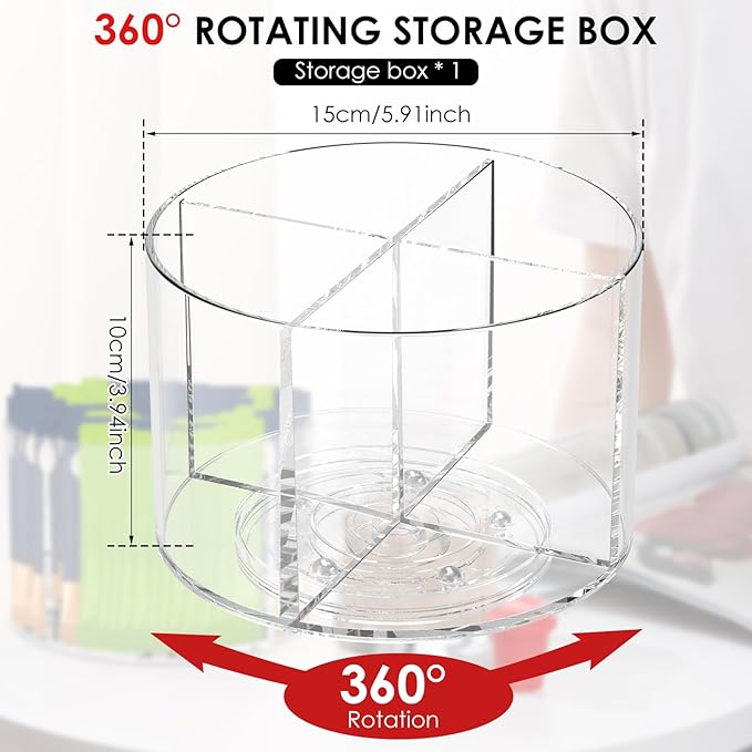 Drinks Packet Organizer, Lazy Susan Rotating Storage, Clear Flavor Packet Holder, 4 Compartments, Transparent, 360 Rotation