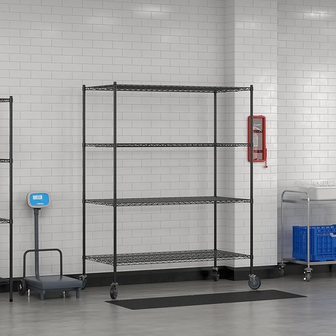 Commercial NSF Listed Black Epoxy Mobile Wire Shelving Kit 30" x 60" x 80", with 4 Shelves Perfect for Warehouse, Walk-in Refrigerator, Freezer, Grocery Store, Restaurant, Dishroom