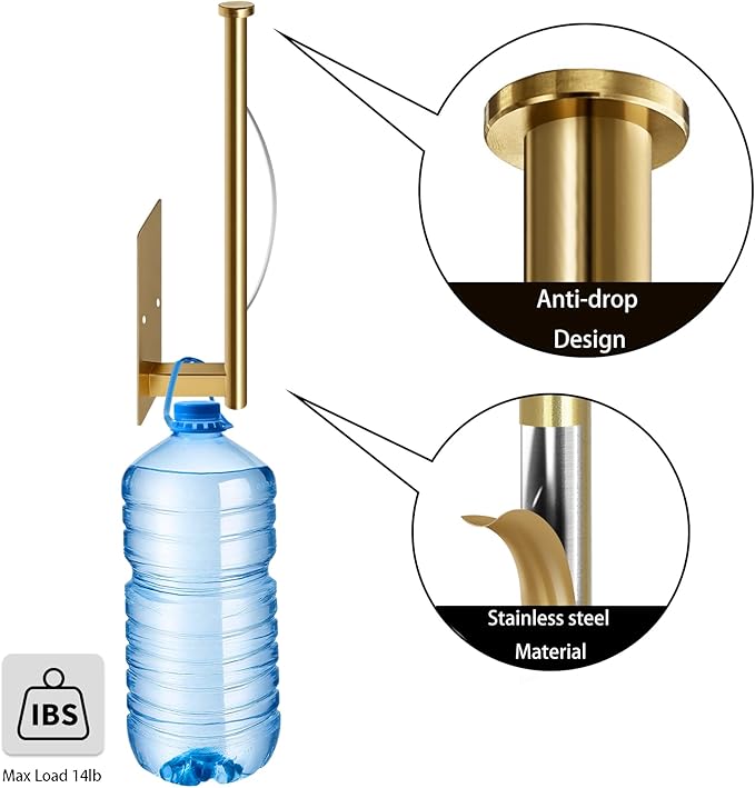 Paper Towel Holder Under Cabinet, Single Hand Operable Tearing Off Paper Towels with Damping Effect, Both Available in Adhesive and Screws, Stainless Steel (Gold)
