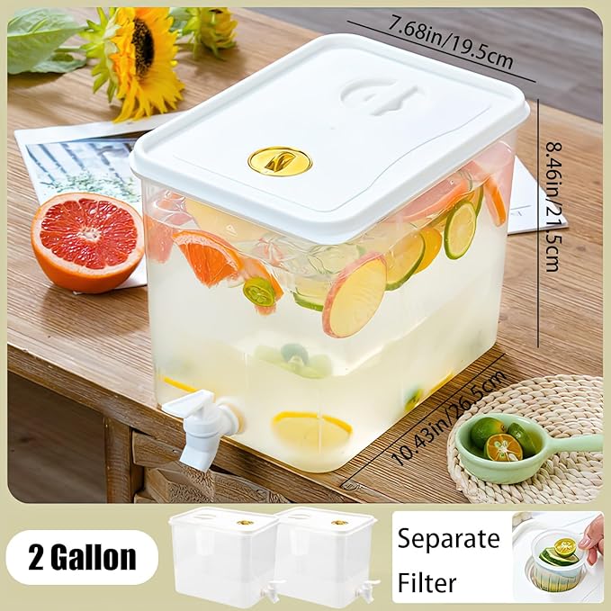 Beverage Drink Dispenser for Fridge, Plastic Beverage Dispenser with Spigot，Juice Container Sealed with Filter Screen，Cold Hot Drink Jug for Christmas Party Supplies (4PCS 1Gallon 2Gallon)