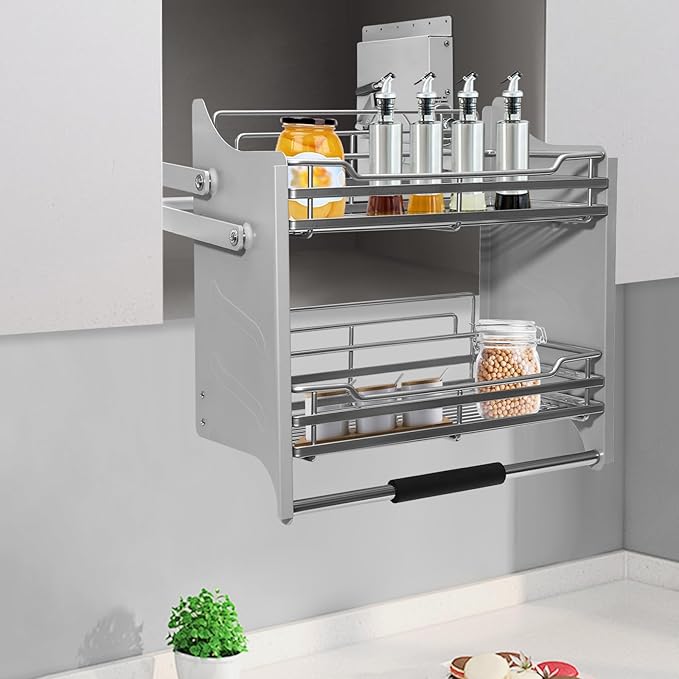 Blind Corner Cabinet Pull Out,2 Tier Kitchen Corner Cabinet Pull-Down,Pull-Down Dish Rack with 4-Speed Adjustable Rebound Force,Pull-Out Home Organizers