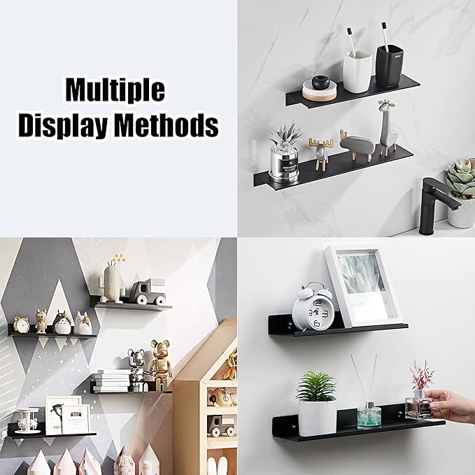 Black Shower Shelves Rustproof & Waterproof, 40cm Adhesive Shower Caddy 2 Pack, Metal Bathroom Floating Shelves No Drilling Bathroom Wall Storage Organizer