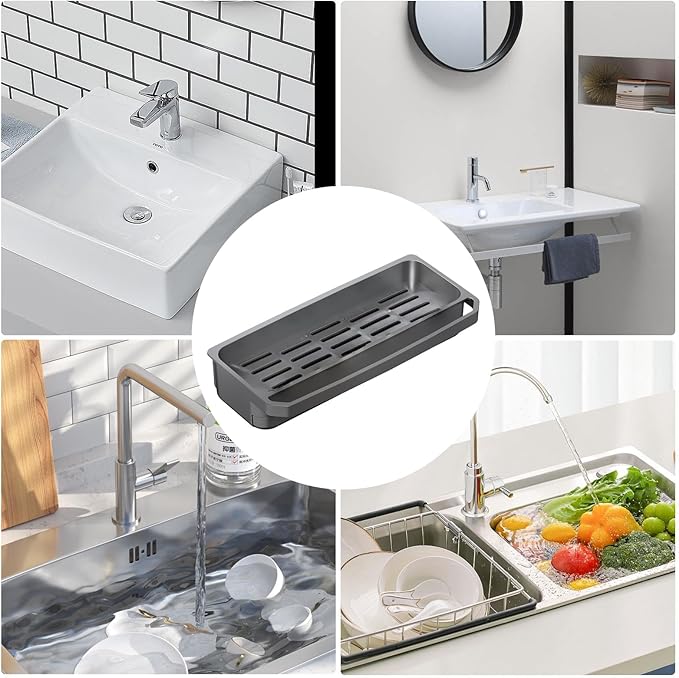 Sink Rack Sponge Organizer | Countertop Kitchen Holder with Auto Drain Tray | Dish Soap Sponge Brush Storage Gear | Durable Water-Draining Sink Rack for Clean and Organized Counters