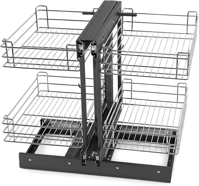 Left & Right Blind Corner Cabinet Organizer 2 Tier Wire Bottom Storage Basket 4 Shelves Conseal Corner Pull Out Shelf for Bowls Dishes Seasoning Bottle