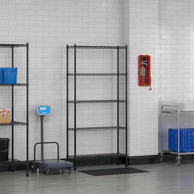 Commercial NSF Listed Black Epoxy Stationary Wire Shelving Kit 12" x 36" x 74", with 5 Shelves Perfect for Warehouse, Walk-in Refrigerator, Freezer, Grocery Store, Restaurant, Dishroom