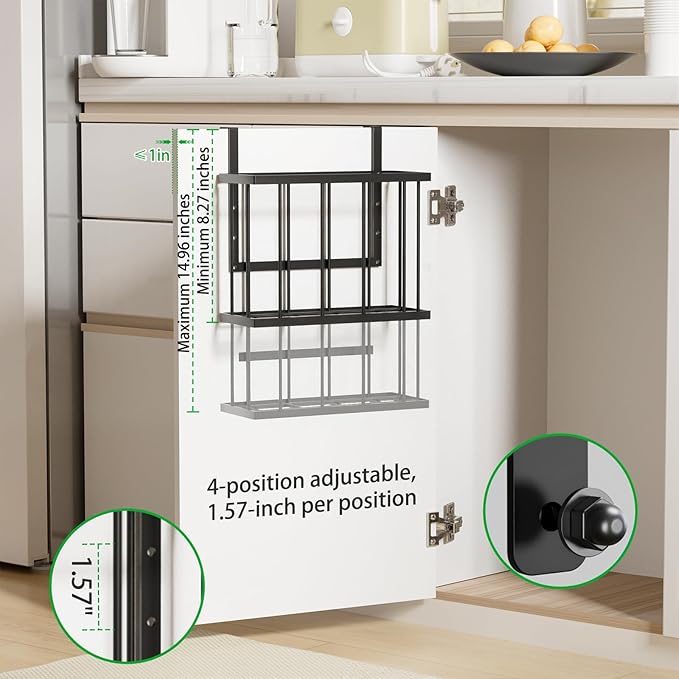 3 Pack Over Cabinet Door Organizer - Adjustable Cabinet Door Organizer with Towel Rack,Hanging Over the Door Organizer for Cutting Board, Plastic Wrap, Aluminum Foil, Cleaning Supplies, Baking