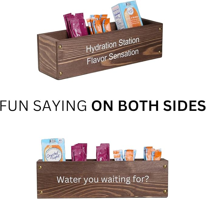 GoFika Water Packet Organizer | Drink Mix Holder | Hydration Station | 5 Slots Wood Caddy Brown