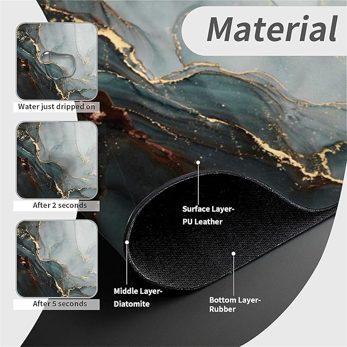 Kitchen Sink Splash Guard，Marble black gray gold- Faucet Mat Sink Gadgets-Super Absorbent Fast Drying Mat Drip Catcher for Kitchen, Bathroom,Sink Mat, Dish Drying Mat, Bathroom(15" X 5.5" )
