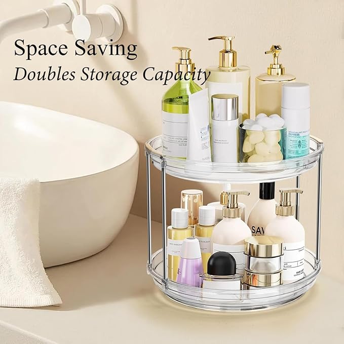2 Tier Lazy Susan Organizer, 9.8 Inch Lazy Susan Turntable for Cabinet, Refrigerator Organizer for Cabinet, Kitchen, Pantry, Countertop, Bathroom, Vanity