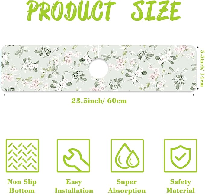 Sink Splash Guard Faucet Mat Petunias Flowers and Butterflies Absorbent Fast Drying Mat Sink Gadgets Splash Guard Behind Faucet Drip Catcher for Kitchen Bathroom 23.5"X5.5"