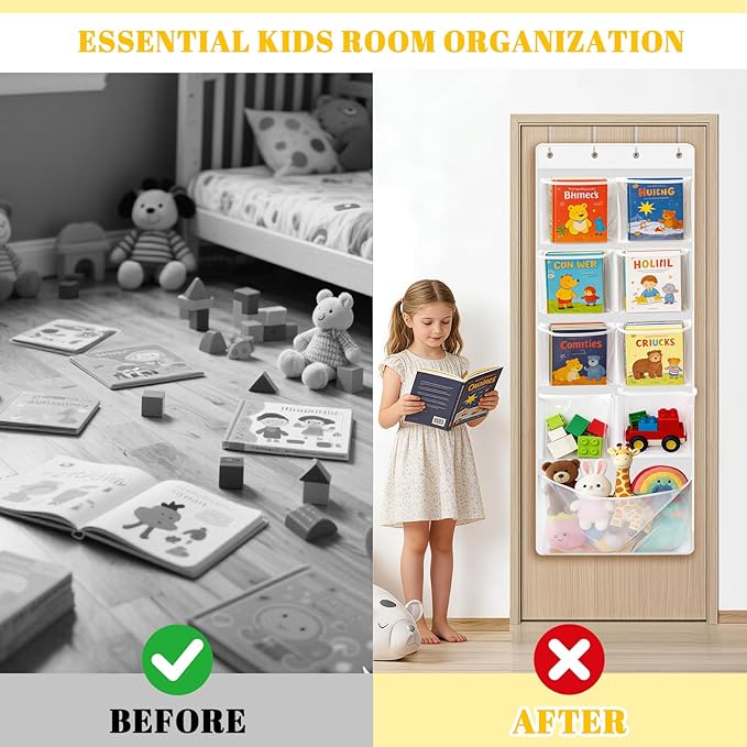 Over The Door Organizer with 9 Large Pockets Capacity Door Hanging Organizer for Bedroom, Bathroom, Pantry, Nursery Storage, White