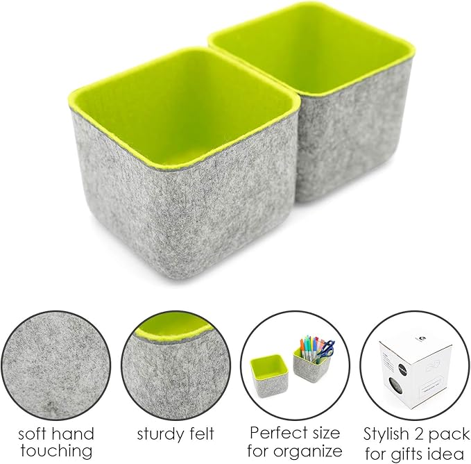 Welaxy Storage bins Set Office Drawer Organizers for School Dorm Home Kitchen bathroom bedroom Closet Cabinet Desk organize boxes Junk Organizing 2-Pack (Spring green)